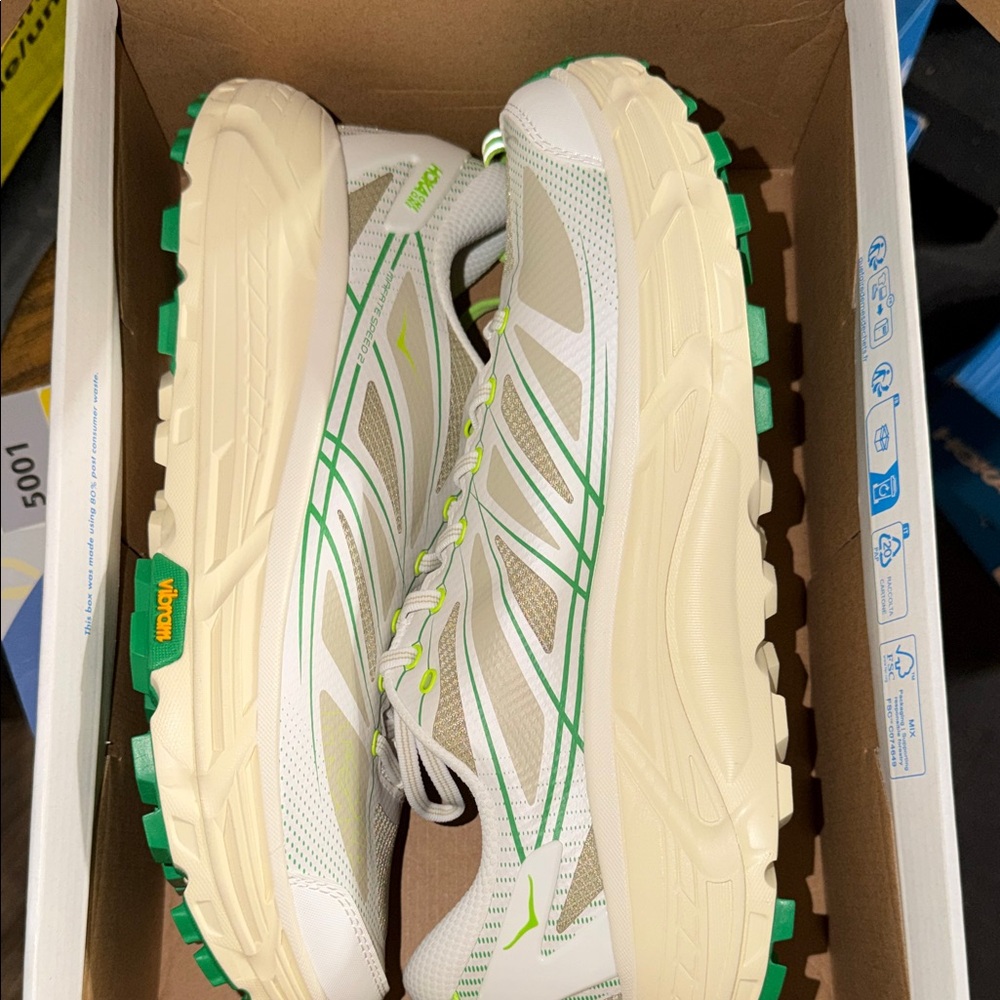 Hoka Men's Athletic Shoes White Cream with Green Accents